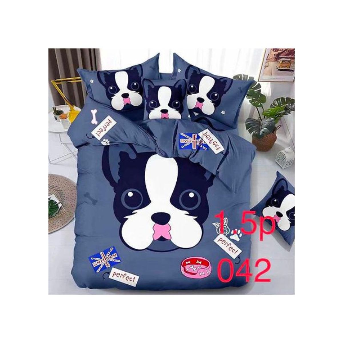 GENERICO - Cubrecama Quilt Verano 1 1/2 plaza - Bull Dog Inglés Dexter 042