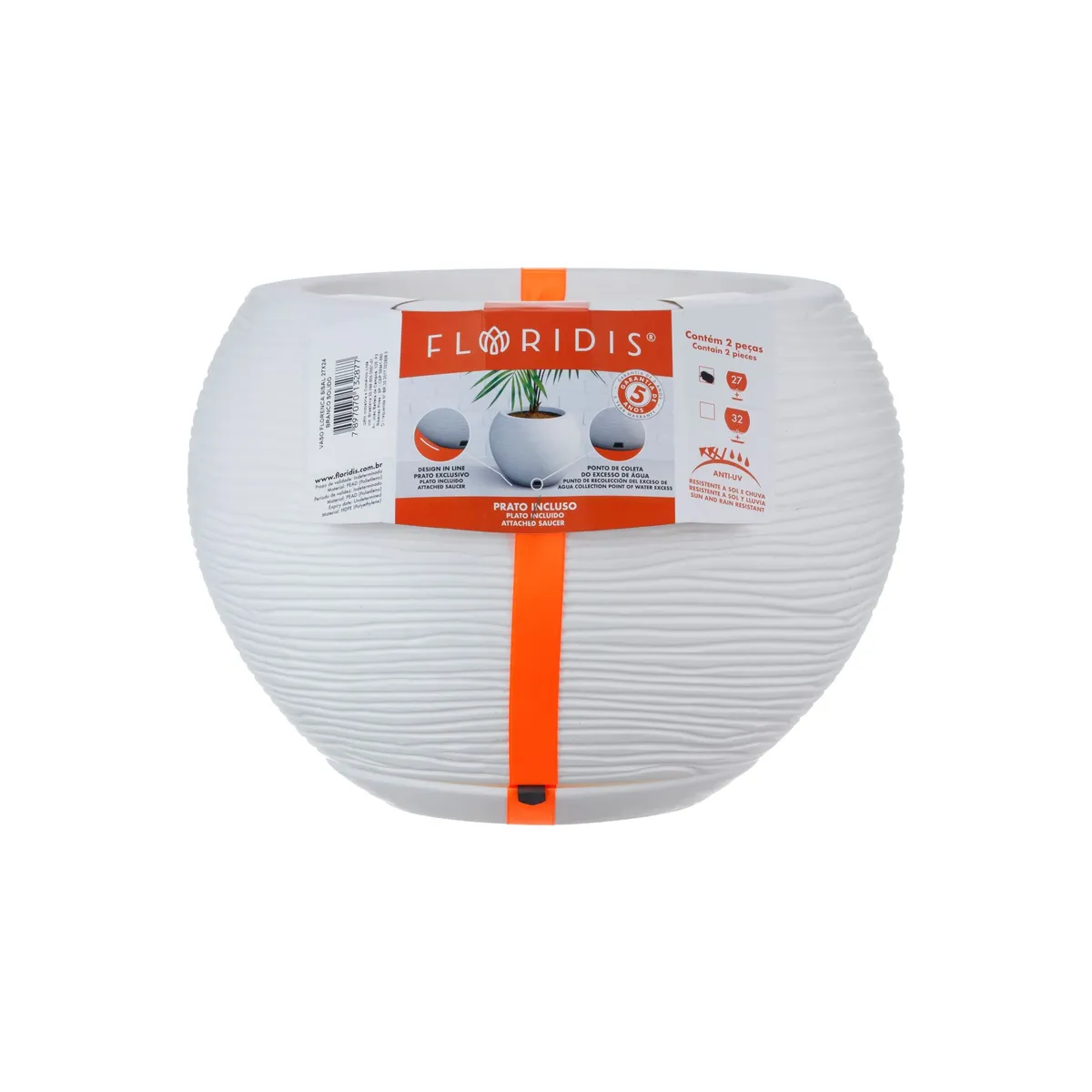 FLORIDIS - MACETERO FLORIDIS BLANCO FLORENCIA 24CM ALTO CON PLATO