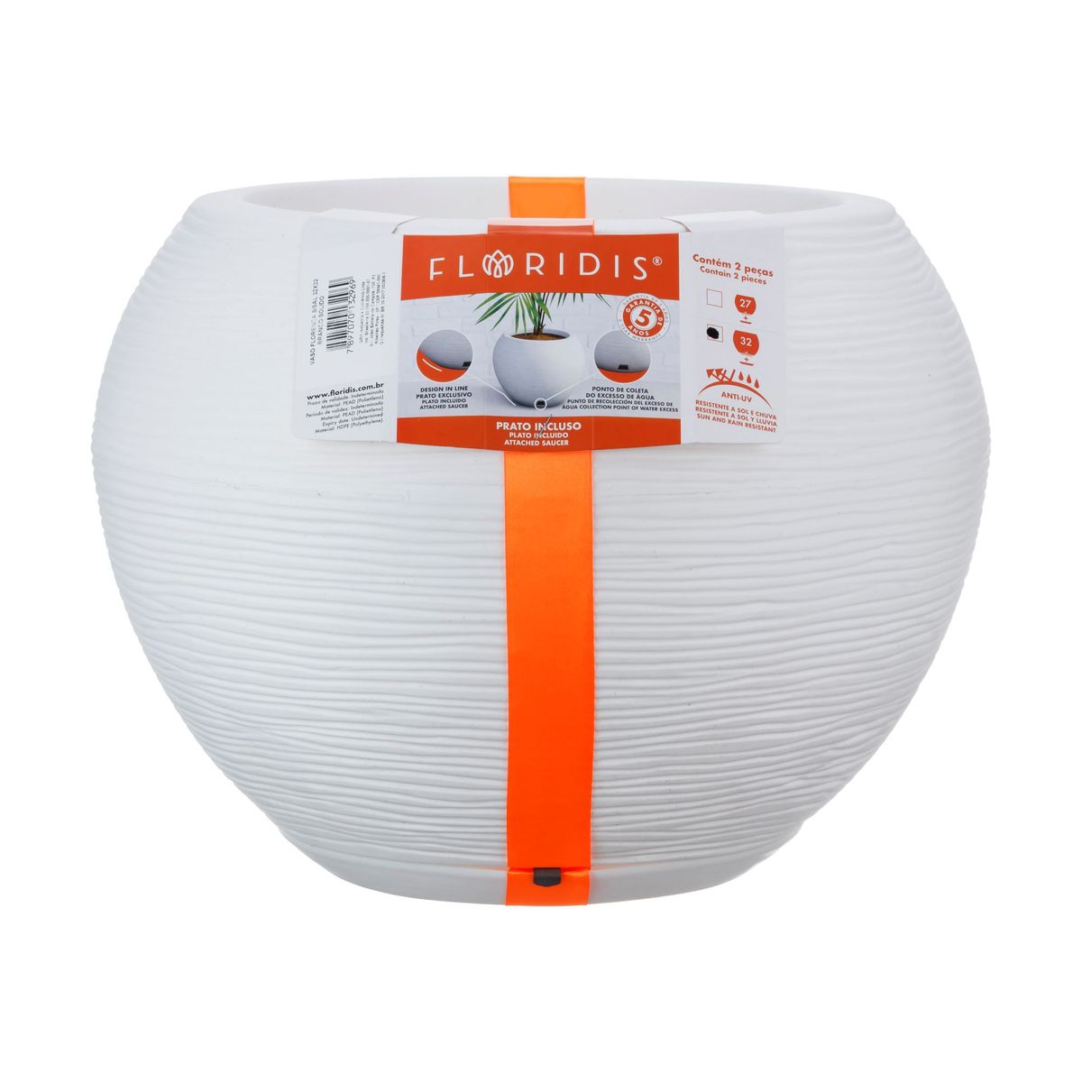 FLORIDIS - MACETERO FLORIDIS BLANCO FLORENCIA 32CM ALTO CON PLATO