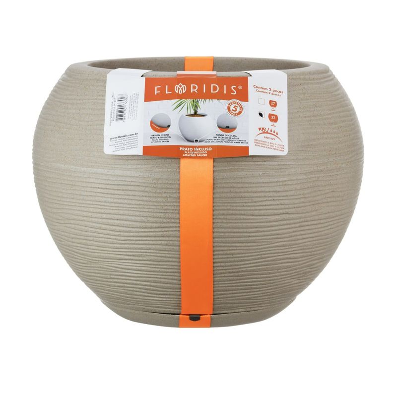 FLORIDIS - MACETERO FLORIDIS BEIGE EFECTO PIEDRA 32CM ALTO CON PLATO