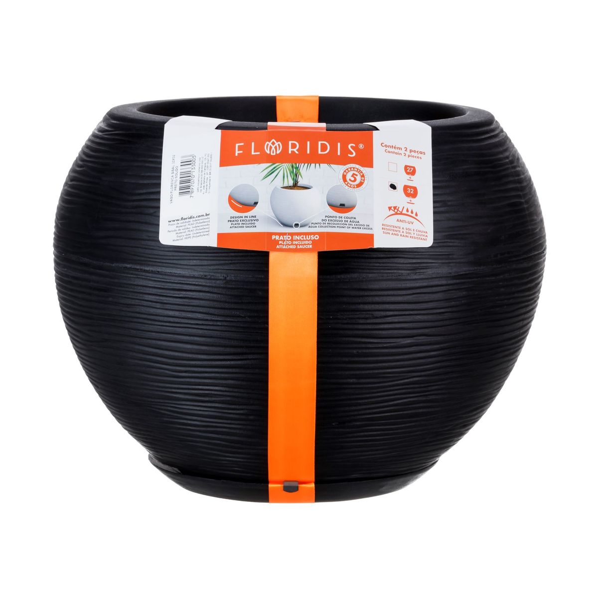 FLORIDIS - MACETERO FLORIDIS NEGRO FLORENCIA 32CM ALTO CON PLATO