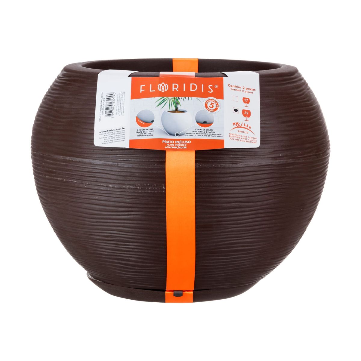 FLORIDIS - MACETERO FLORIDIS MARRON FLORENCIA 32CM ALTO CON PLATO