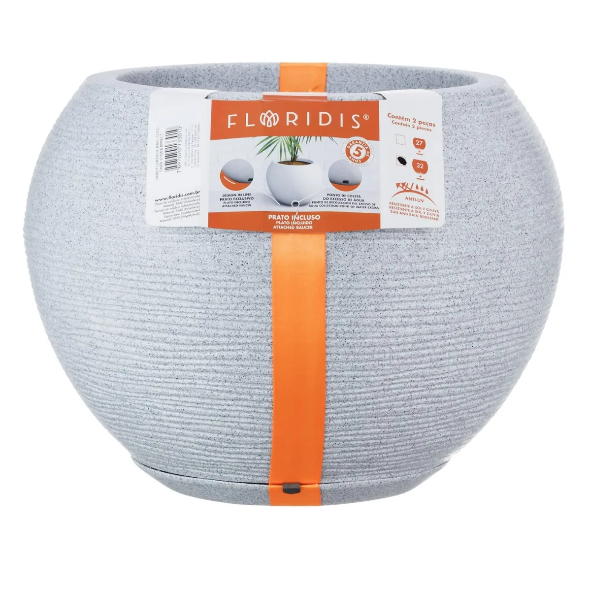 FLORIDIS - MACETERO FLORIDIS GRIS CLARO FLORENCIA 32CM ALTO CON PLATO