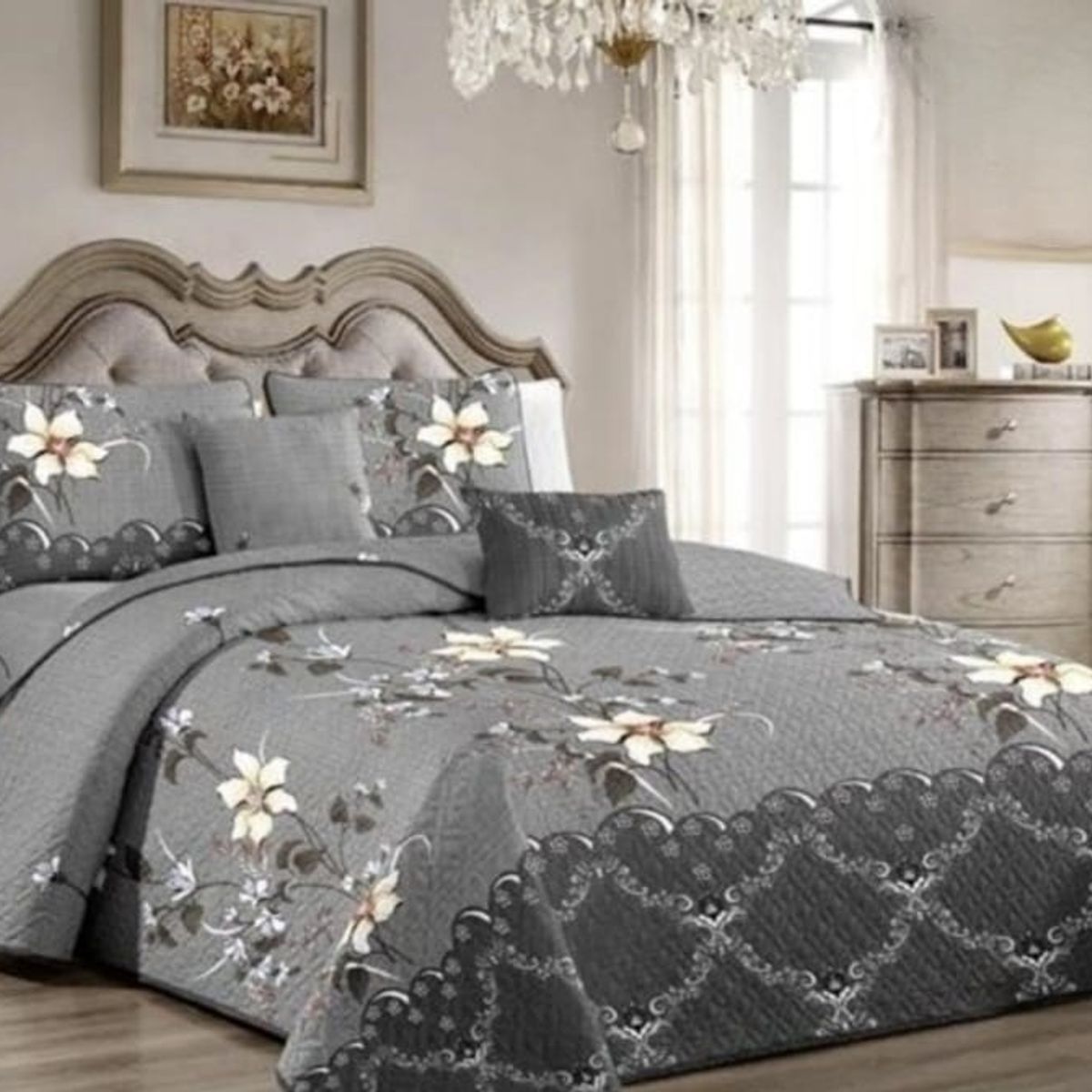 GENERICO - Quilt de Verano 2 plazas. Color Gris con Diseño B2023