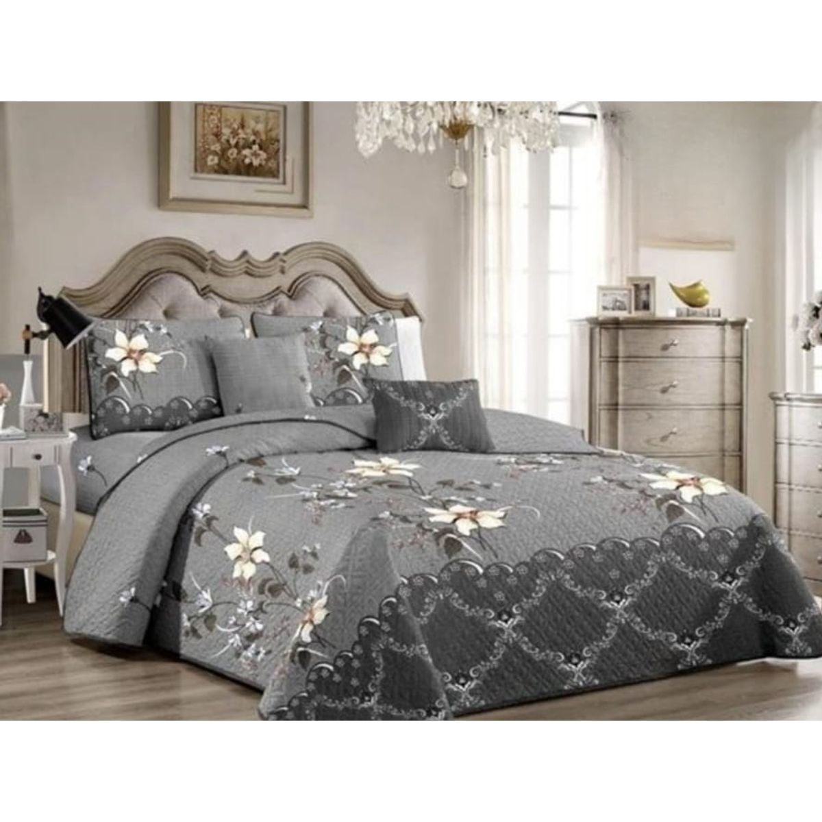 GENERICO - Quilt de Verano 2 plazas. Color Gris con Diseño B2023