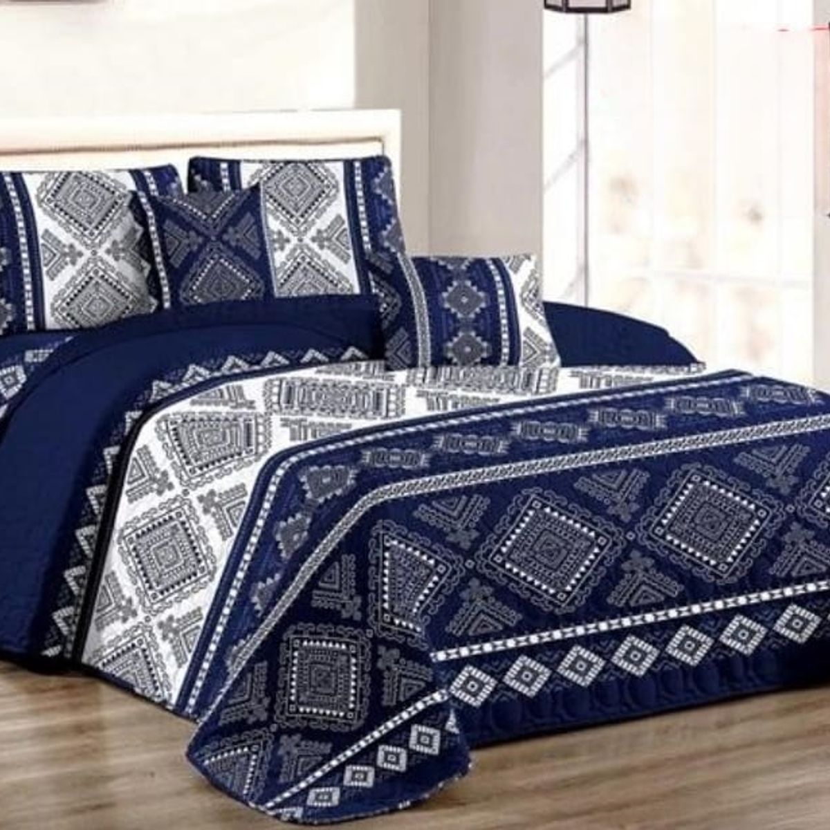 GENERICO - Quilt de Verano 2 plazas. Color Azul con Diseño B2053