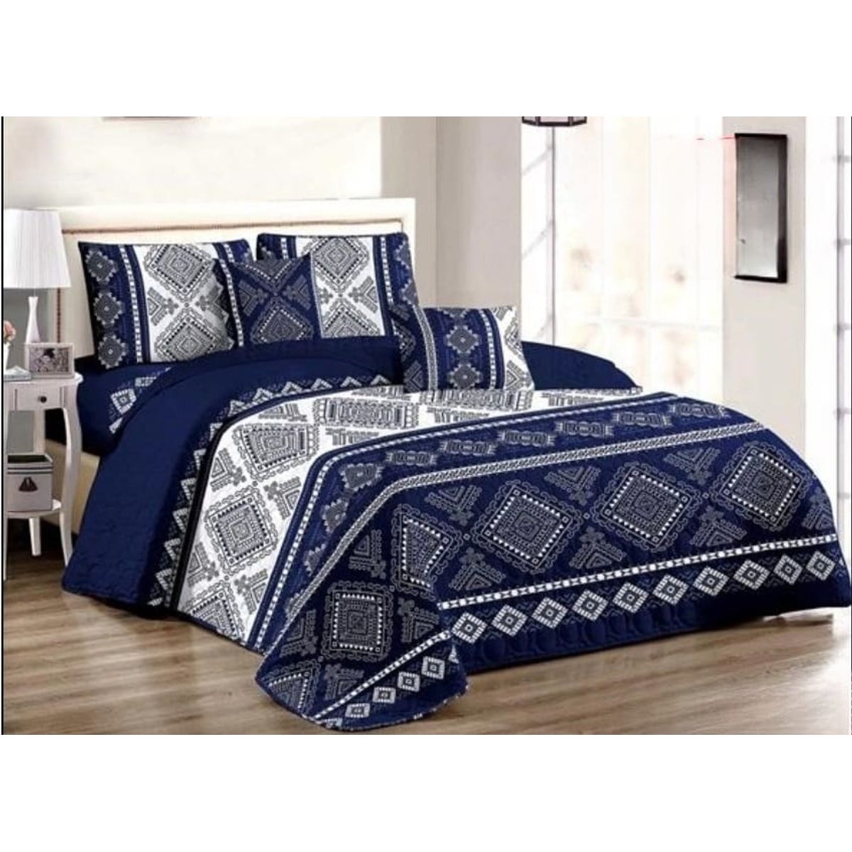 GENERICO - Quilt de Verano 2 plazas. Color Azul con Diseño B2053