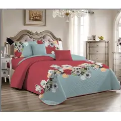 GENERICO - Quilt de Verano 2 plazas. Color Coral con Diseño C3006