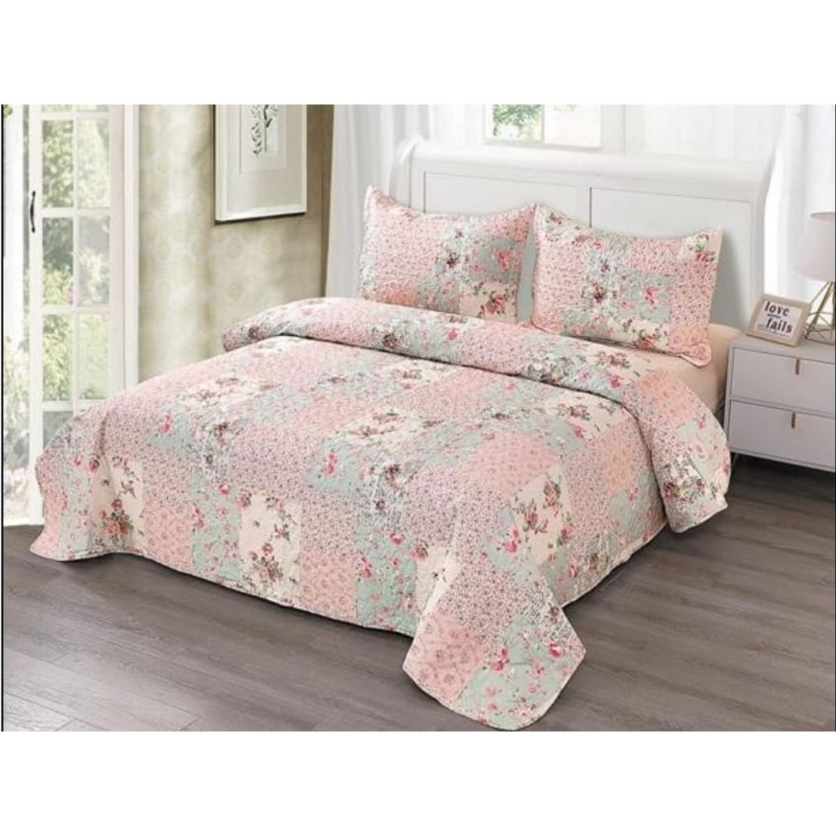 GENERICO - Quilt de Verano 2 plazas.  con Diseño Floral LS22001