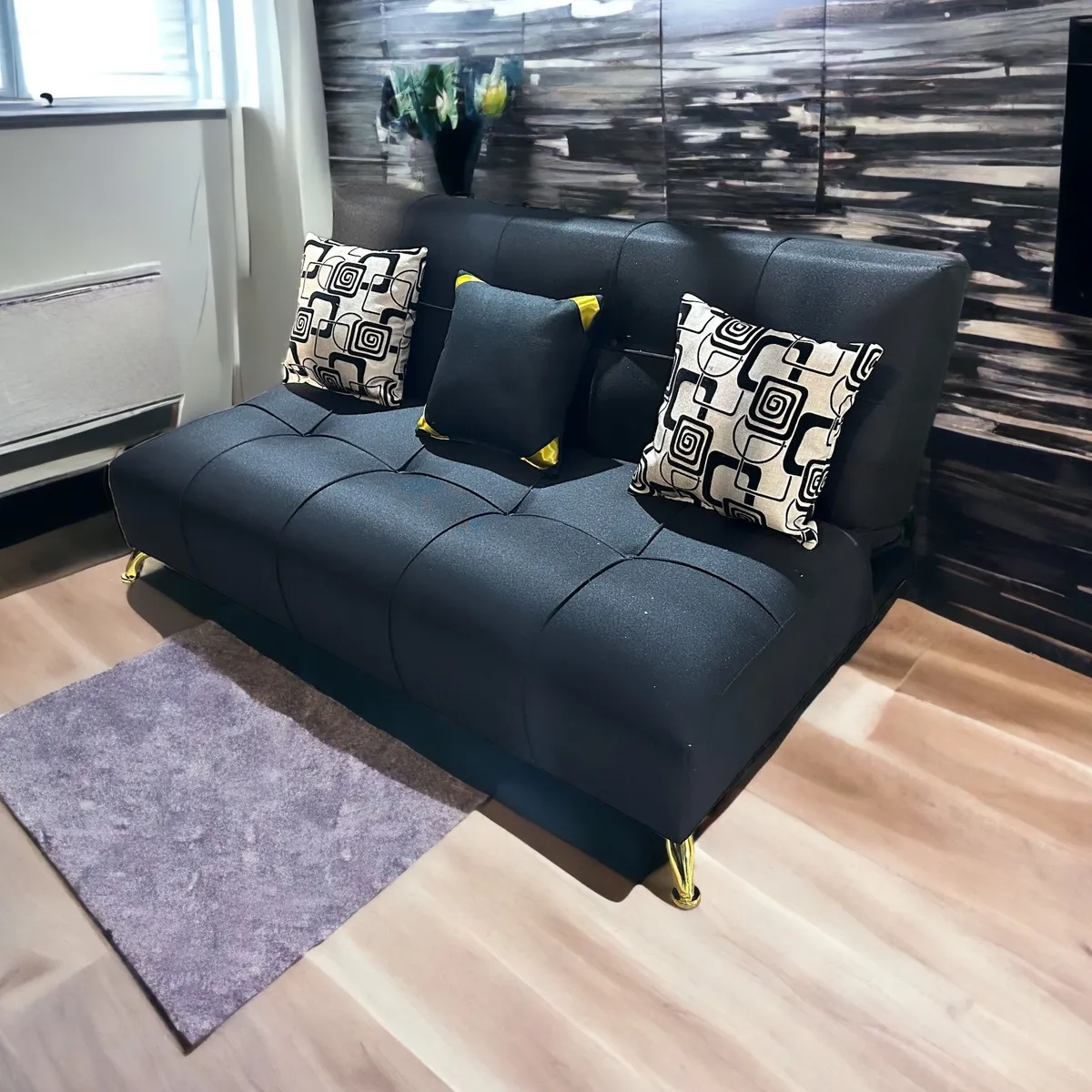 GENERICO - FUTON PEQUEÑO DE 150 CM ECO GOLD BLACK con cojines