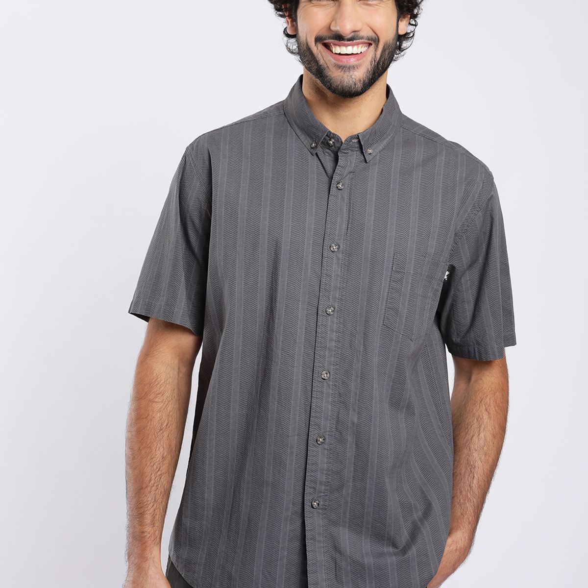 FROENS - Camisa manga corta Texture hombre Military gris Froens