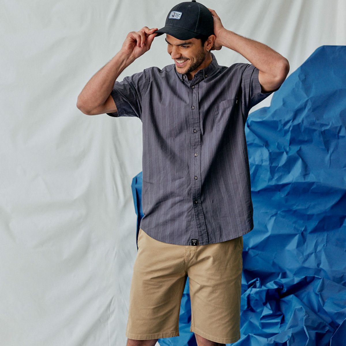 FROENS - Camisa manga corta Texture hombre Military gris Froens