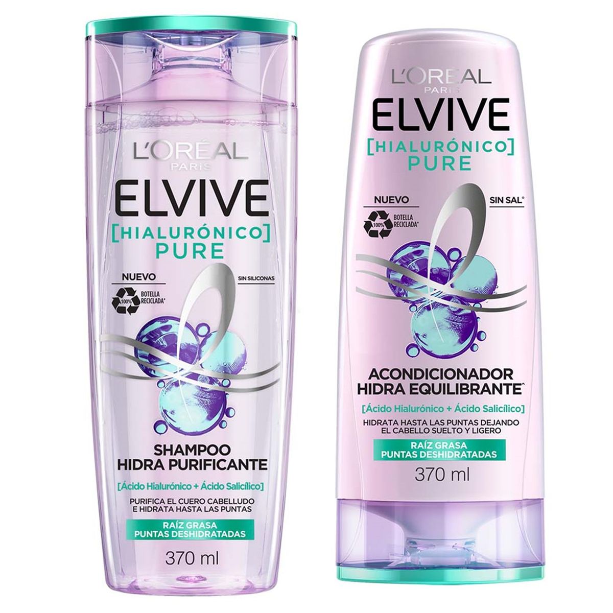 ELVIVE - Pack Elvive Pure Hialuronico Shampoo + Acondicionador.