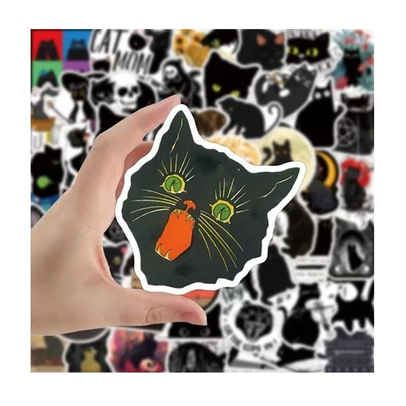 GENERICO - 50 Stickers De Gatos Negros Kawaii A8 - Etiquetas Autoadhesivas