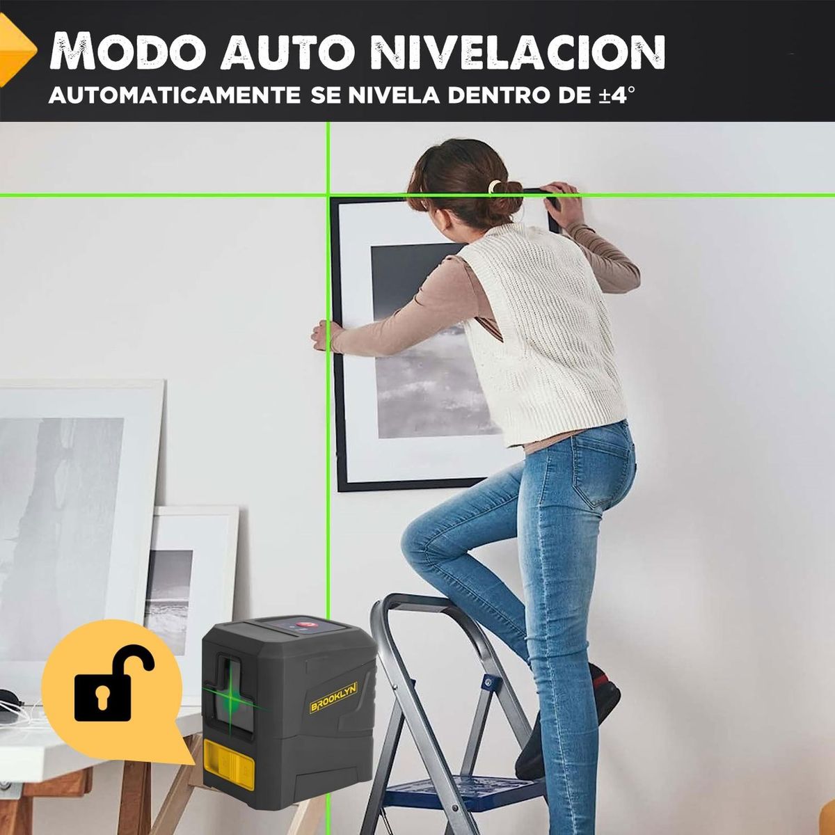 BROOKLYN - Nivel Laser Verde Profesional Brooklyn Autonivel 2 Lineas