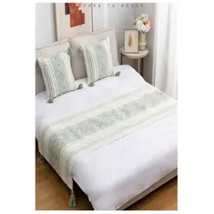 GENERICO - Set Piecera Étnico Tejida 210x70 y 2 Fundas 45x45 King o 2Pzas. Oliva