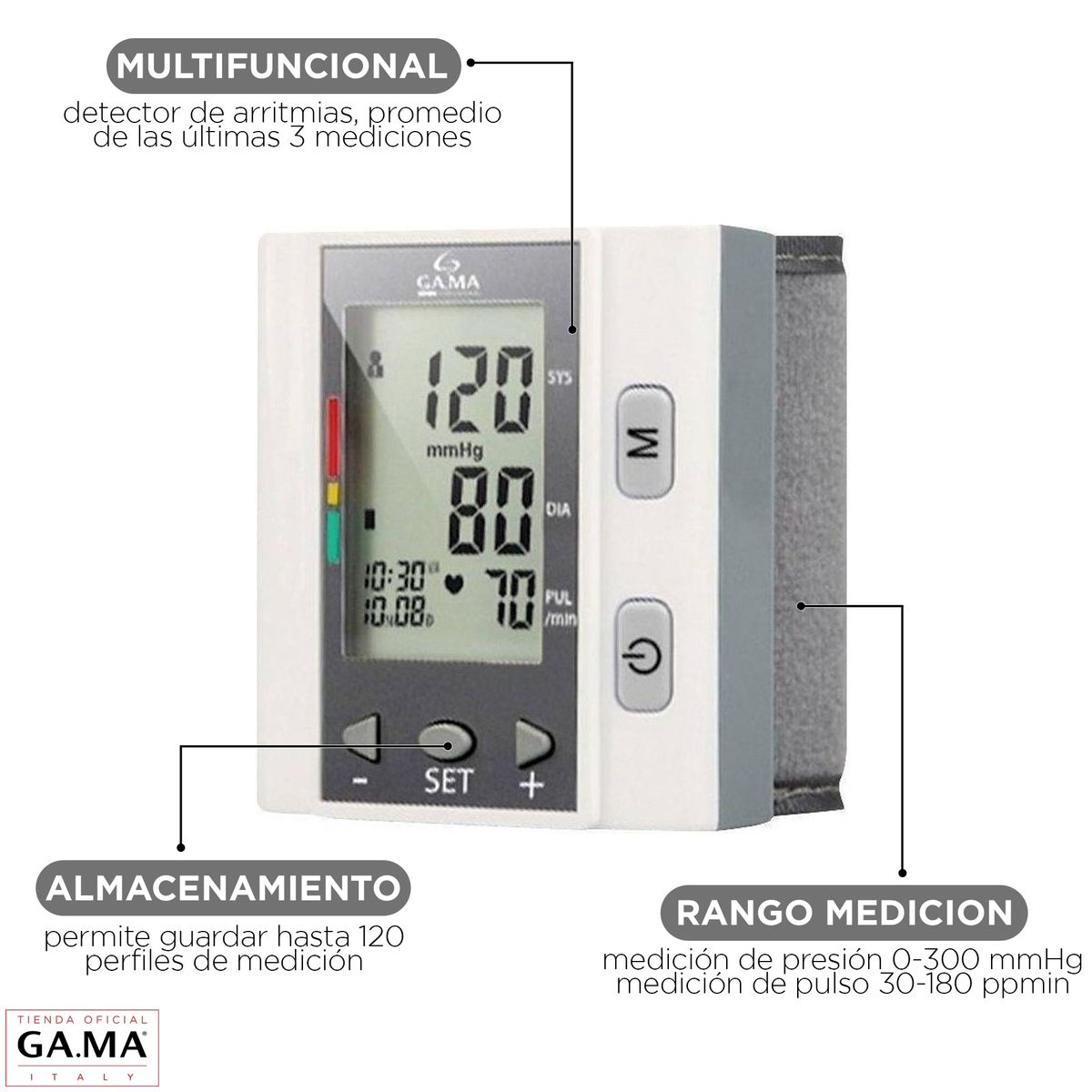 GAMA - Tensiómetro de Muñeca Gama BP-202H 120 Memorias