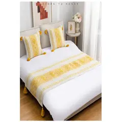 GENERICO - Set Piecera Étnico Tejida 210x70 y 2 Fundas 45x45 King o 2Pzas. Amarillo