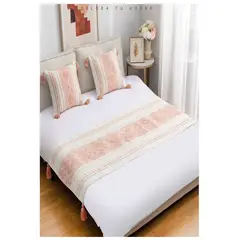 GENERICO - Set Piecera Étnico Tejida 210x70 y 2 Fundas 45x45 King o 2Pzas. Rosa