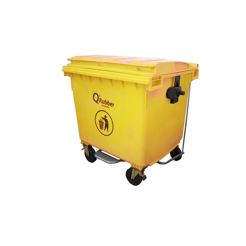 QRUBBER - Basurero Contenedor Basura 1100 lts amarillo pedal QRubber