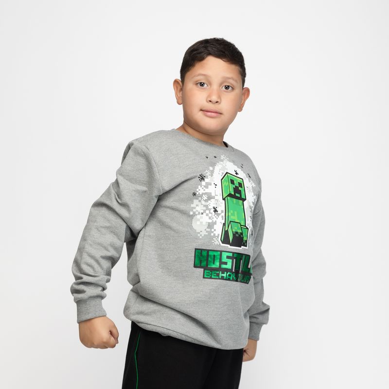 MINECRAFT - Poleron Niño Minecraft Host Char Gris Minecraft
