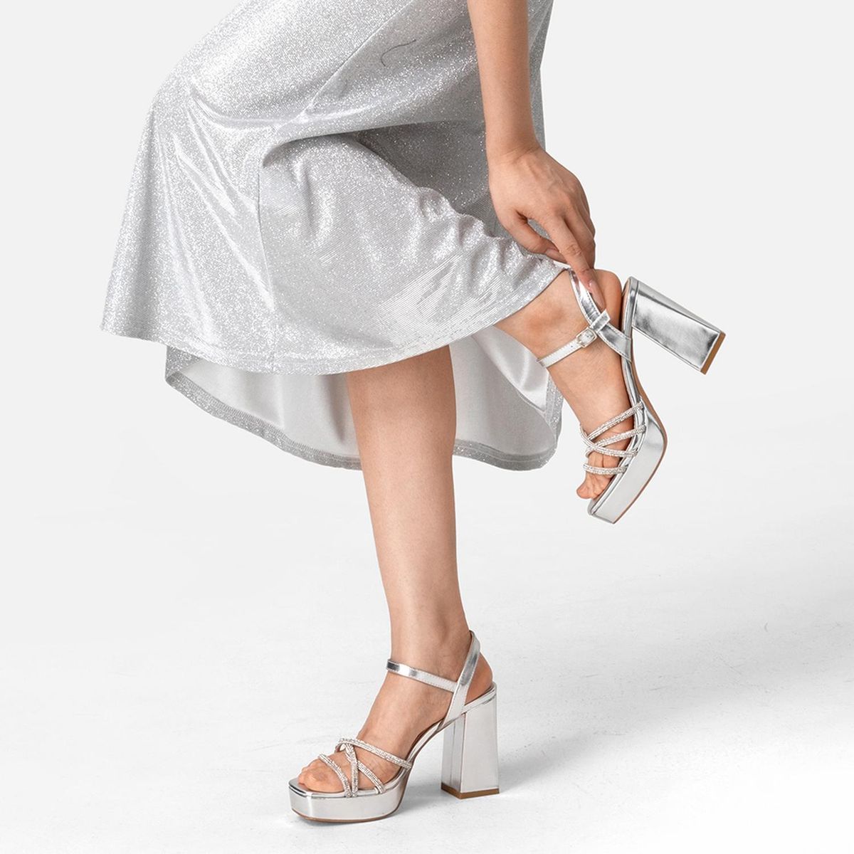 WEIDE - Sandalia Eco Cuero Taco Plateado Fiesta Mujer Weide YOU205