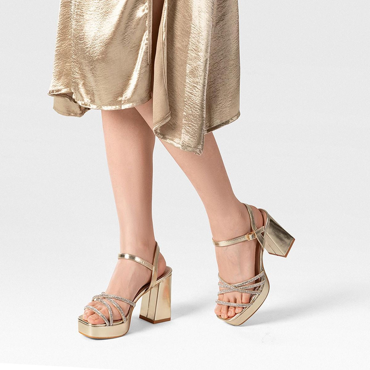 WEIDE - Sandalia Eco Cuero Taco Dorado  Fiesta Mujer Weide YOU205