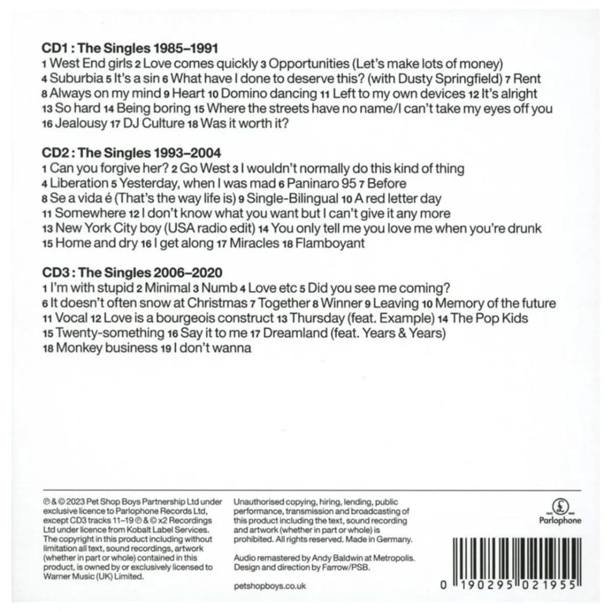 HITWAY MUSIC - PET SHOP BOYS - SMASH THE SINGLES 1985-2020 3CD2023 - CD