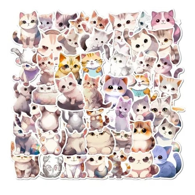 GENERICO - 50 Stickers De Gatos Mininos Michi A10 - Etiquetas Autoadhesivas