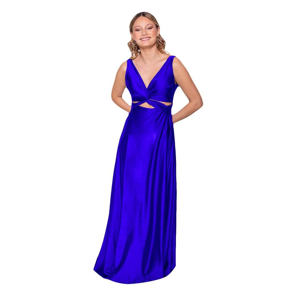 MARIA PASKARO - Vestido Largo Algarve Azulino Lycra Dupont Maria Paskaro - Azul Cobalto.-