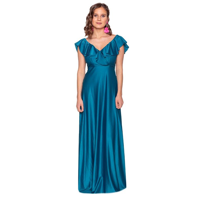MARIA PASKARO - Vestido Largo Marken Petroleo Lycra Vuelo Grande Maria Paskaro