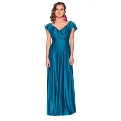 MARIA PASKARO - Vestido Largo Marken Petroleo Lycra Vuelo Grande