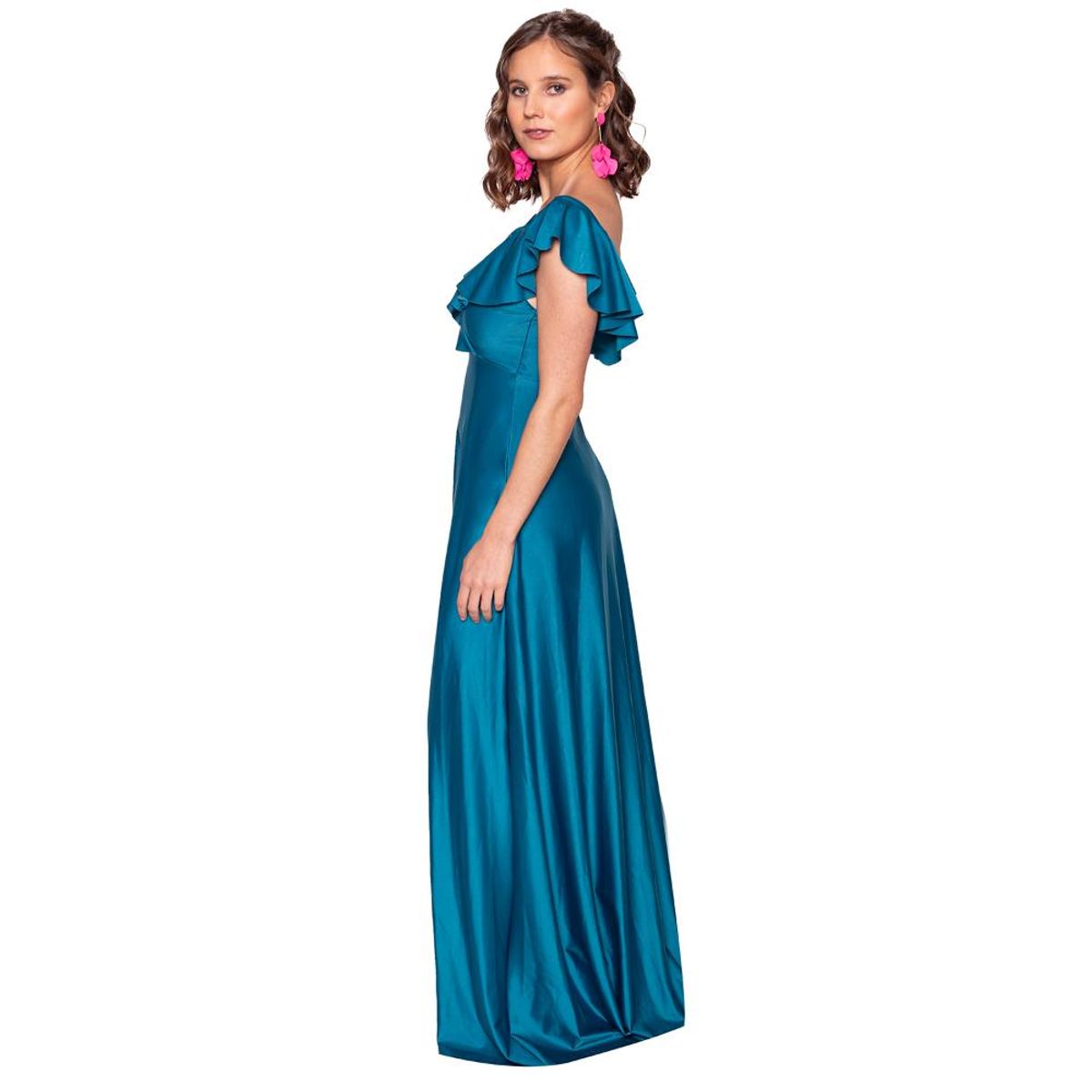 MARIA PASKARO - Vestido Largo Marken Petroleo Lycra Vuelo Grande Maria Paskaro