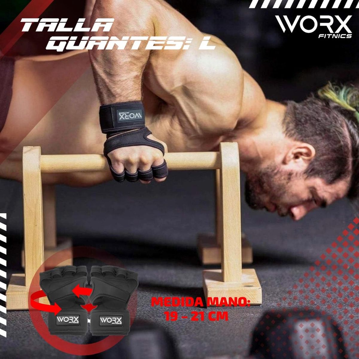 WORX - Guantes Entrenamiento Levantamiento Pesas Gym - Negro - L