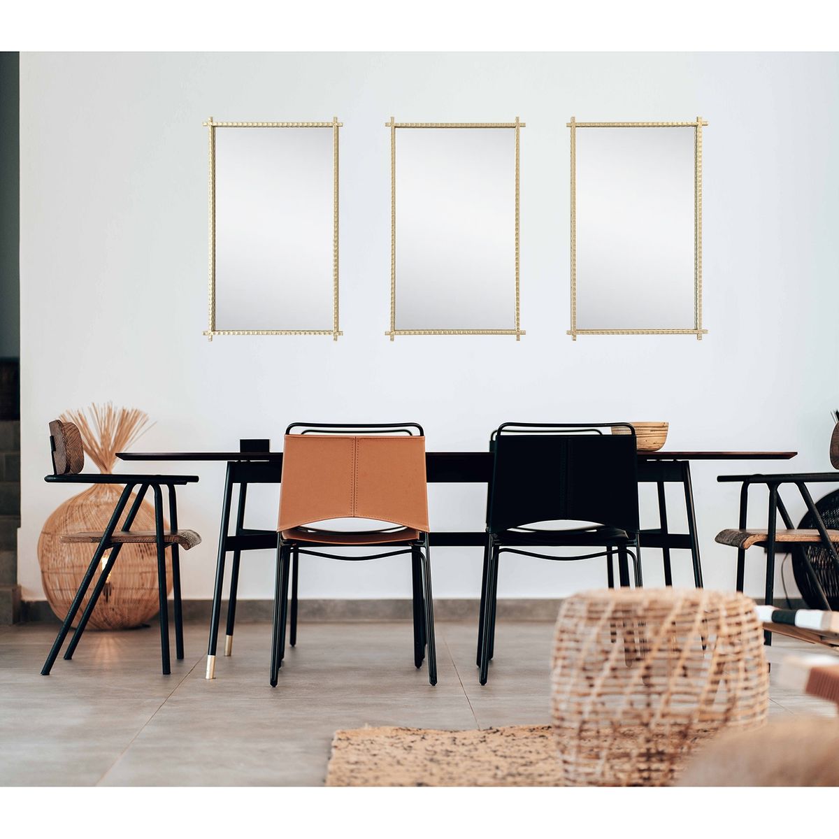 GENERICO - Set 3 Espejos Cruz Dorado 80 x 50 cm WH Deco