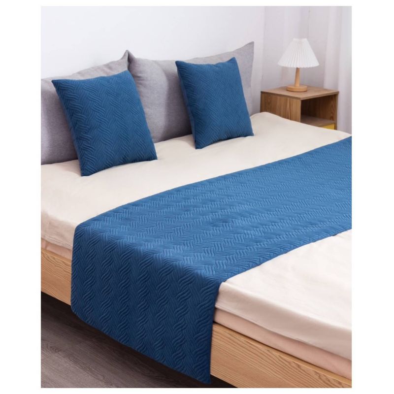 GENERICO - Set Piecera Plush 210x70 y 2 Fundas Azul 45x45 King o 2Pzas.