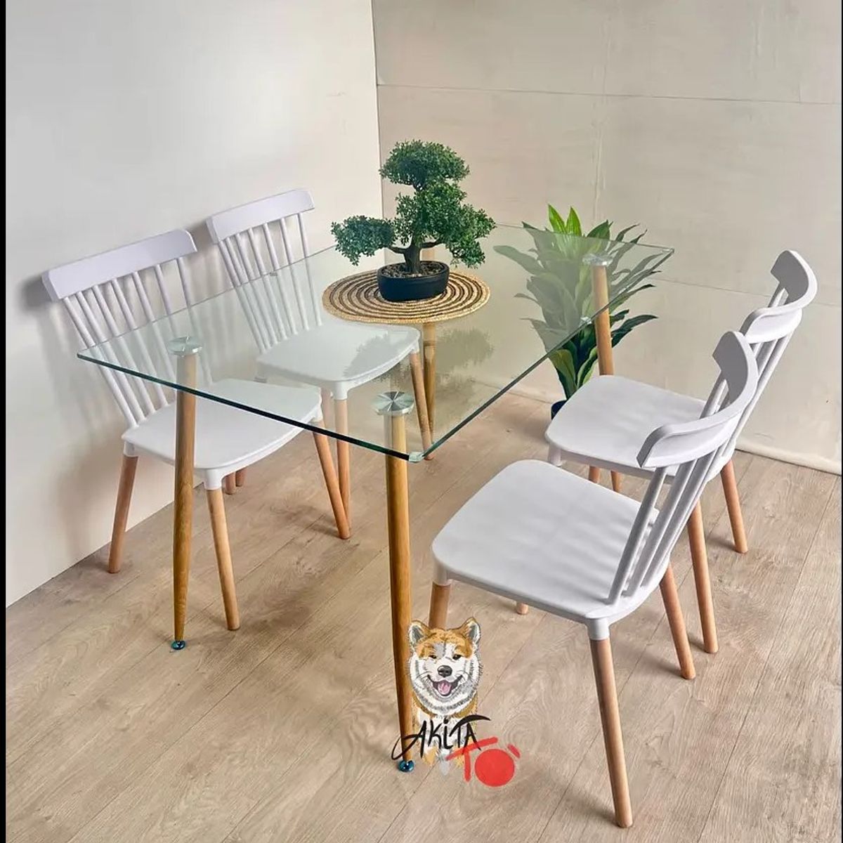 GENERICO - Comedor Madrid (Mesa 120X80 VIDRIO + 4 Sillas Windsor BLANCA)