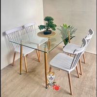 Comedor Madrid (Mesa 120X80 VIDRIO + 4 Sillas Windsor BLANCA)