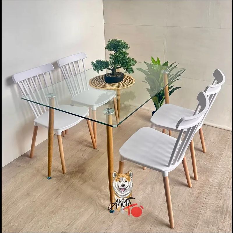 GENERICO - Comedor Madrid (Mesa 120X80 VIDRIO + 4 Sillas Windsor BLANCA)