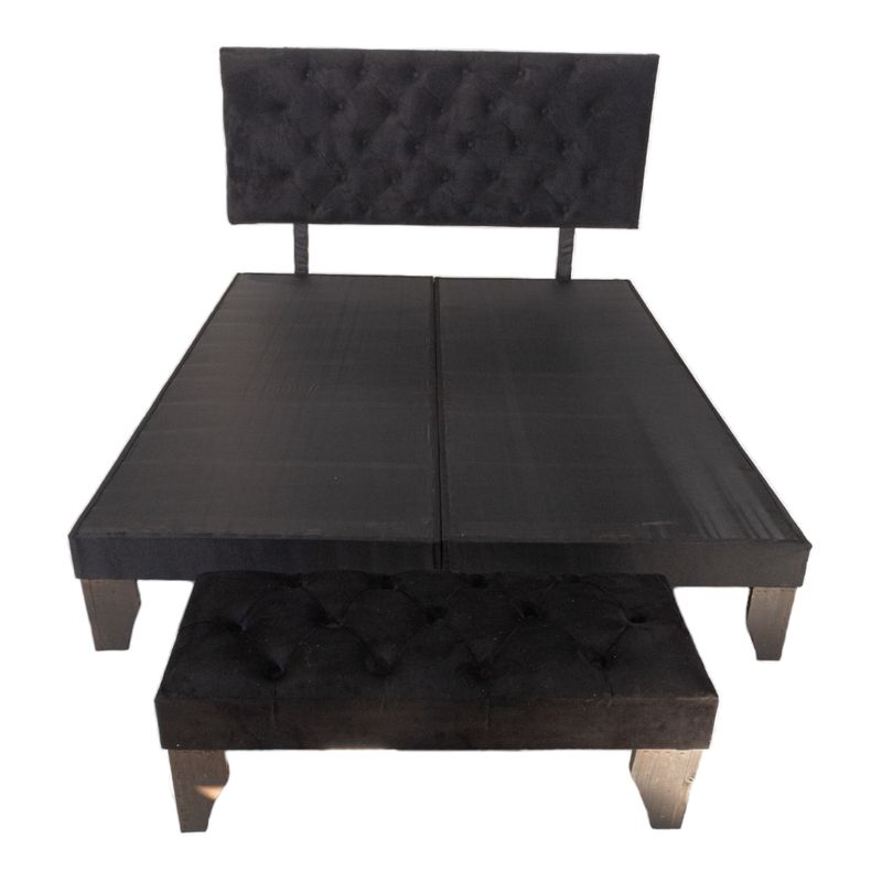 GENERICO - CAMA EUROPEA 2 PLAZAS BASE, RESPALDO Y BANQUETA NEGRO FELPA