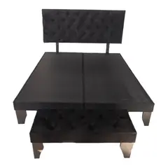 GENERICO - CAMA EUROPEA 2 PLAZAS BASE, RESPALDO Y BANQUETA NEGRO FELPA