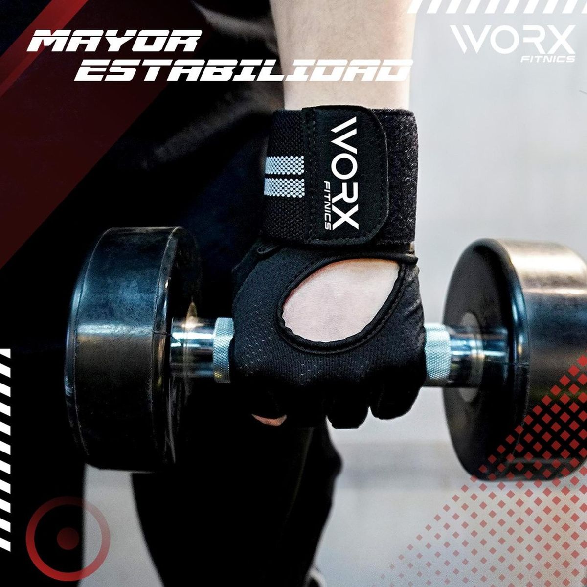 WORX - Guantes Entrenamiento Con Muñequera Pesas Gym - Negro - M