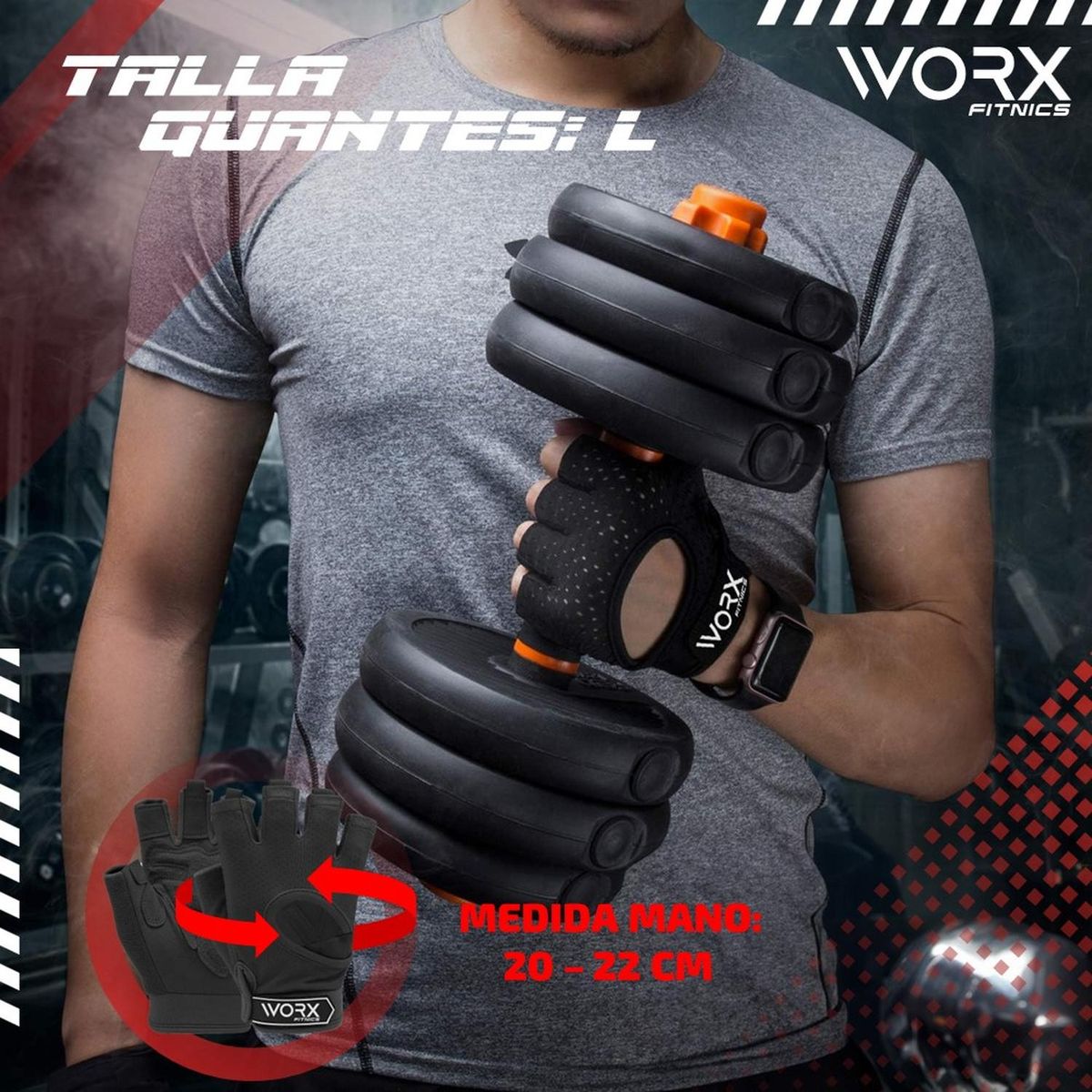 WORX - Guantes Entrenamiento Levantamiento Pesas Gym - Negro - L