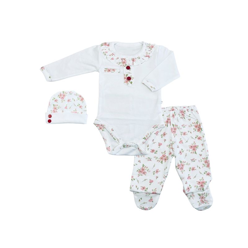 MOONWEAR - Ajuar 3 Piezas Little Red Flowers Algodón Peruano