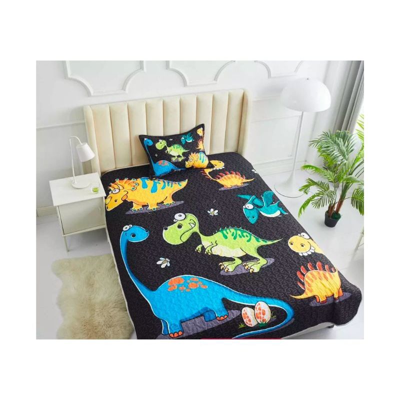 GENERICO - Cubrecama Quilt Verano 1 1/2 plaza - Mundo Dinosaurio Animado WG46