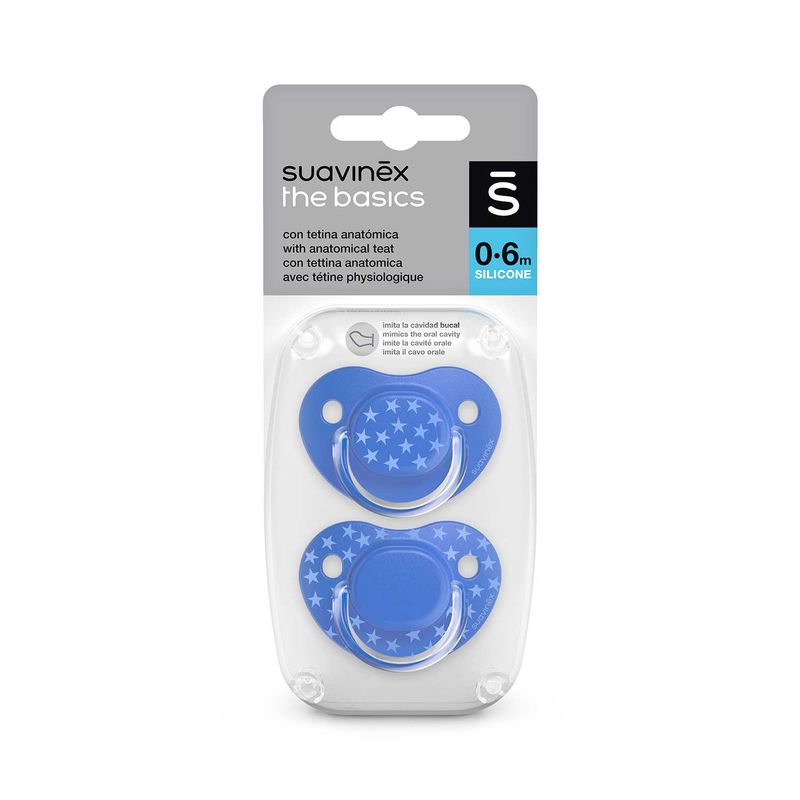 SUAVINEX - CHUPETE ANATOMICO SILICONA 0-6 MESES 2 UN THE BASICS AZUL