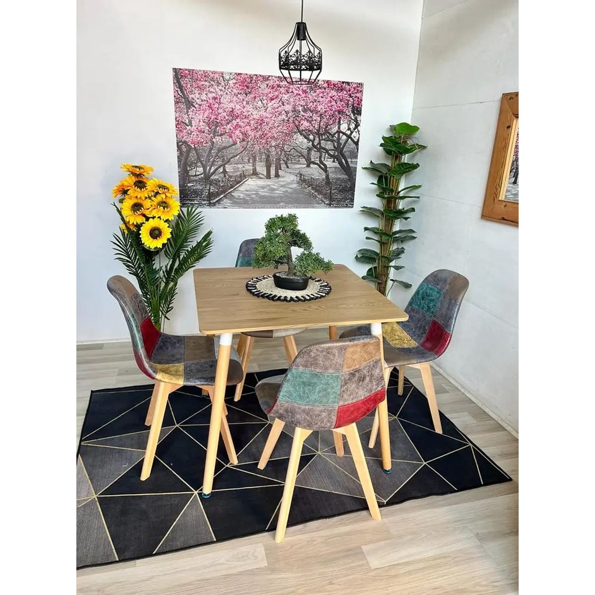 GENERICO - Comedor Barbados (Mesa 80x80 wood + 4 Sillas Dali GRIS)