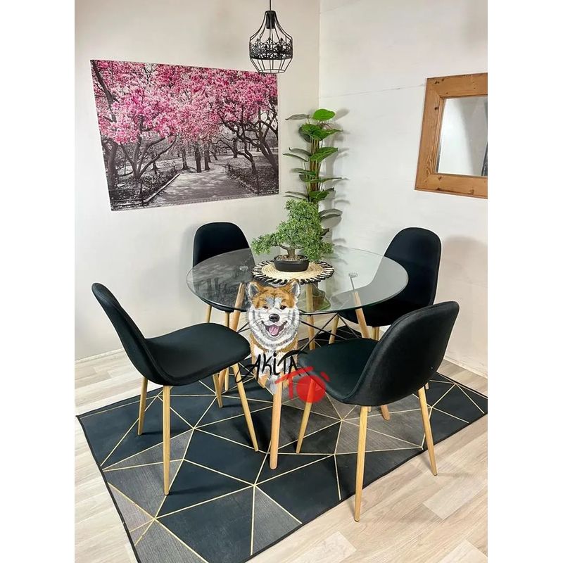 GENERICO - Comedor India (Mesa 80D VIDRIO + 4 Sillas Scoop NEGRO)
