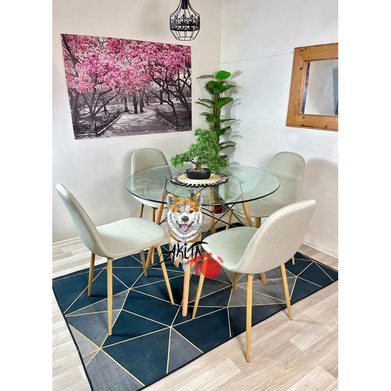 GENERICO - Comedor India (Mesa 80D VIDRIO + 4 Sillas Scoop BEIGE)