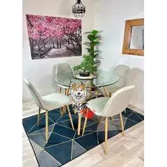 GENERICO - Comedor India (Mesa 80D VIDRIO + 4 Sillas Scoop BEIGE)